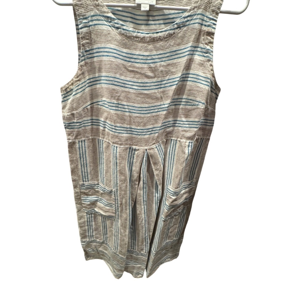 J. Jill Womens Striped Linen Blend Sleeveless Pocket Midi Dress Blue Tan L